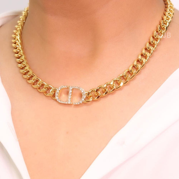 Alphabet CD cz pendant 15 mm with Link Chain