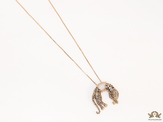 Antique rose  gold resting plated leopard pendant with cubic zirconia and rose golden chain