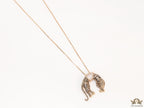 Antique rose  gold resting plated leopard pendant with cubic zirconia and rose golden chain