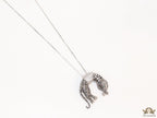Platinum plated resting leopard pendant with cubic zirconia and Platinum chain