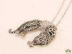Platinum plated resting leopard pendant with cubic zirconia and Platinum chain