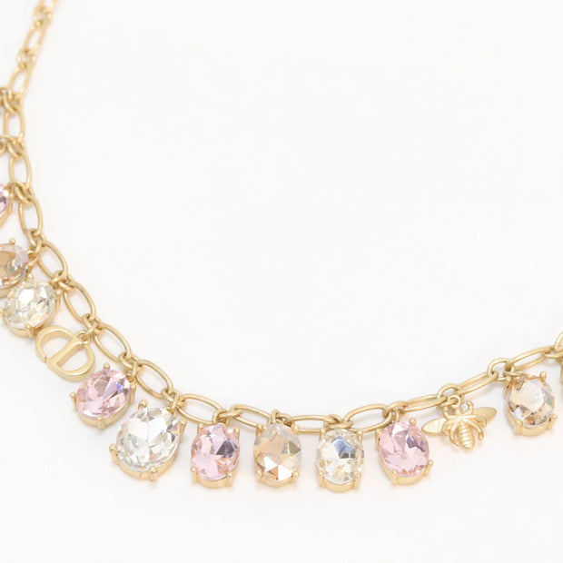 Gold plated link chain with semi precious stones charms and alphabet charm
