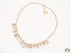 Gold plated link chain with semi precious stones charms and alphabet charm