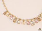 Gold plated link chain with semi precious stones charms and alphabet charm