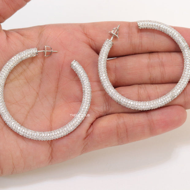 Platinum plated screw back hoops in cz 51mm