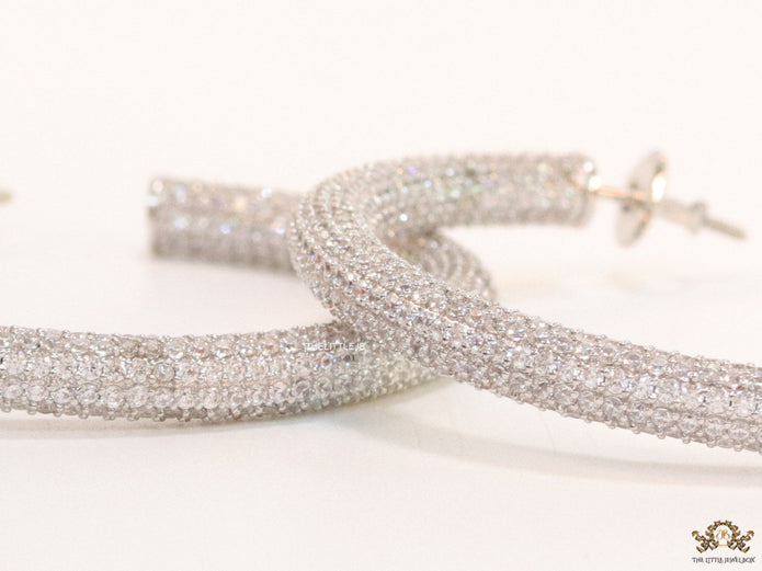 Platinum plated screw back hoops in cz 51mm