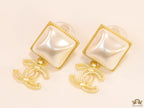 Gold plated Square MOP studs with double C motif