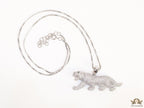 Platinum plated cubic zirconia panther pendant on sleek Platinum plated chain