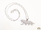 Platinum plated cubic zirconia panther pendant on sleek Platinum plated chain
