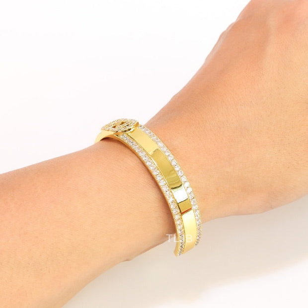 Double F on gold bracelet with cz