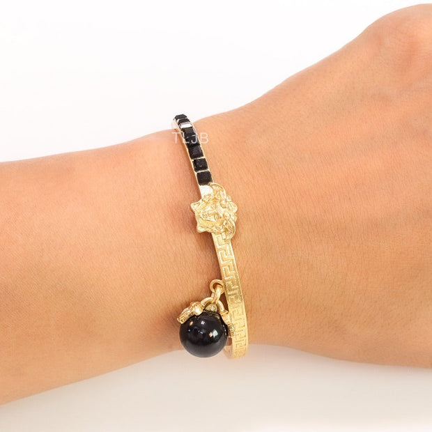 Half and Half Medusa gold Bracelet with hanging ball