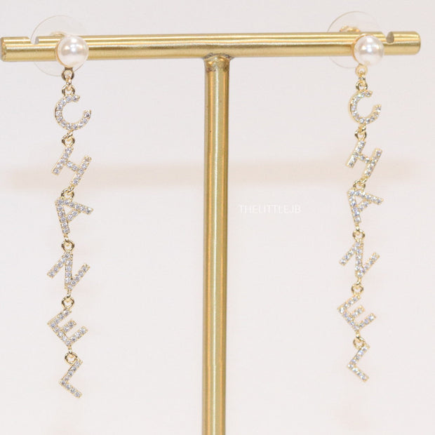 CZ alphabet dangles with pearl tops
