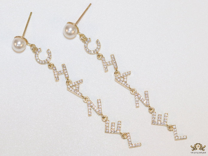 CZ alphabet dangles with pearl tops