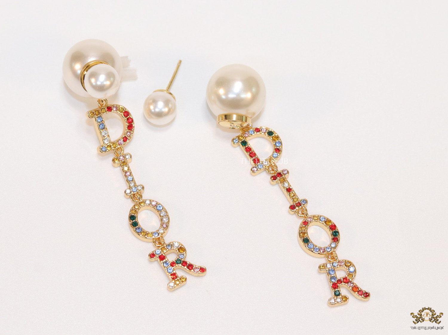Multi cz alphabet dangles with pearl tops