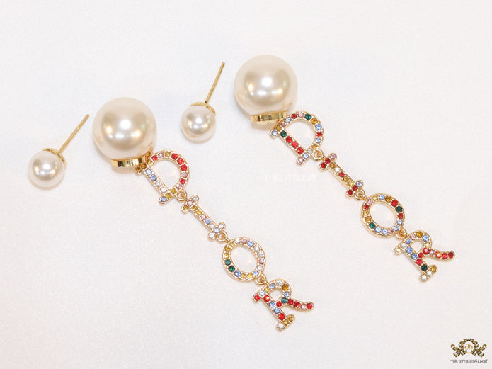 Multi cz alphabet dangles with pearl tops