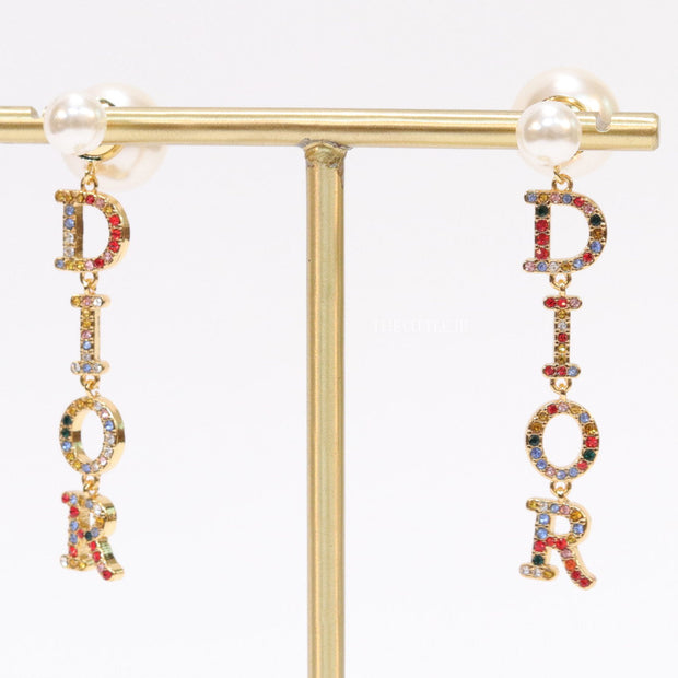 Multi cz alphabet dangles with pearl tops
