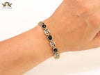 Double G cz with black stone open gold bracelet