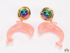 Pink dolphin earring with metallic shade stone