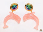 Pink dolphin earring with metallic shade stone