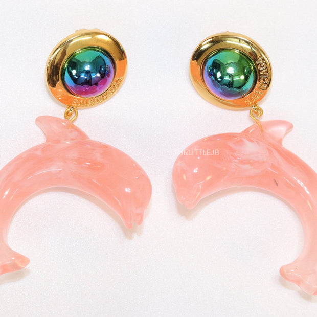 Pink dolphin earring with metallic shade stone
