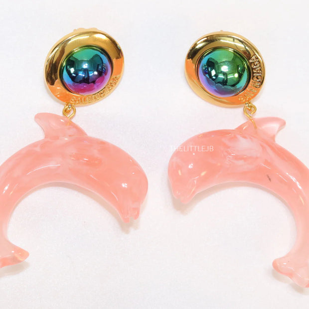 Pink dolphin earring with metallic shade stone