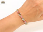 Double G cz with pink stone open gold bracelet