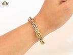 Double G cz with pink stone open gold bracelet