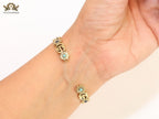 Double G cz with pink stone open gold bracelet