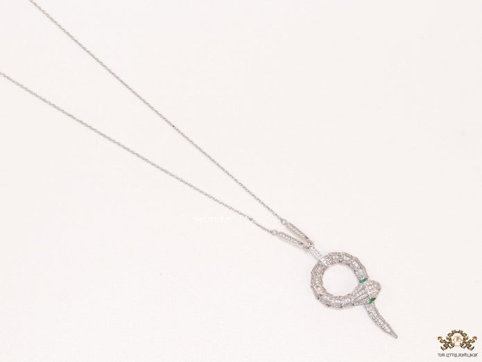 Sleek Platinum plated chain with Platinum plated cubic zirconia ancient serpentine symbol pendant