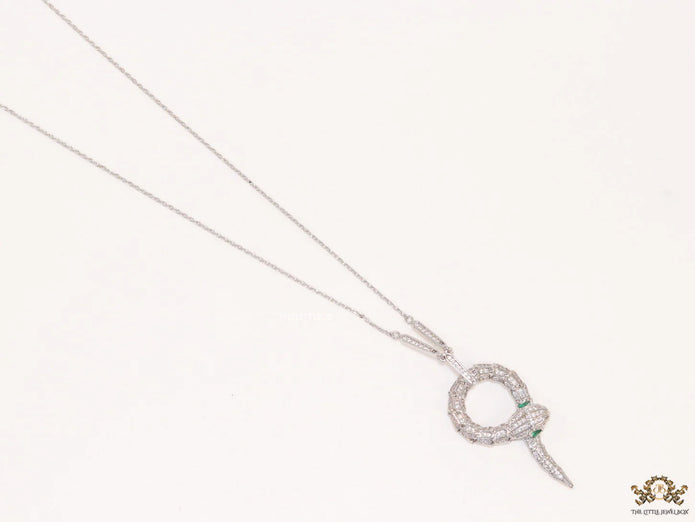 Sleek Platinum plated chain with Platinum plated cubic zirconia ancient serpentine symbol pendant