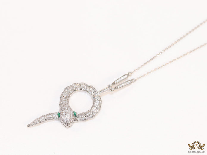 Sleek Platinum plated chain with Platinum plated cubic zirconia ancient serpentine symbol pendant