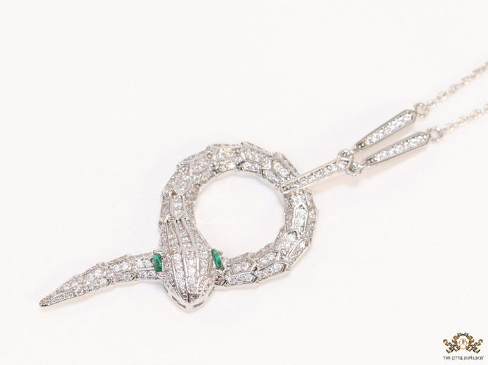 Sleek Platinum plated chain with Platinum plated cubic zirconia ancient serpentine symbol pendant