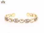 Double G cz with stone open gold bracelet