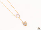 Gold plated sleek chain with circular cubic zirconia disk and gold plated panther face motif pendant