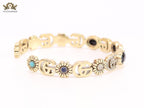Double G cz with black stone open gold bracelet