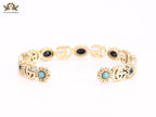 Double G cz with black stone open gold bracelet