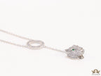 Platinum plated sleek chain with circular cubic zirconia disk and Platinum plated panther face motif pendant