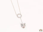Platinum plated sleek chain with circular cubic zirconia disk and Platinum plated panther face motif pendant