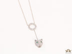 Platinum plated sleek chain with circular cubic zirconia disk and Platinum plated panther face motif pendant