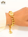 Double C white enamel and  gold link bracelet