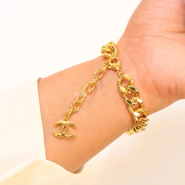 Double C white enamel and  gold link bracelet