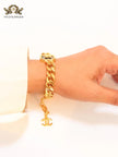 Double C black enamel and  gold link bracelet