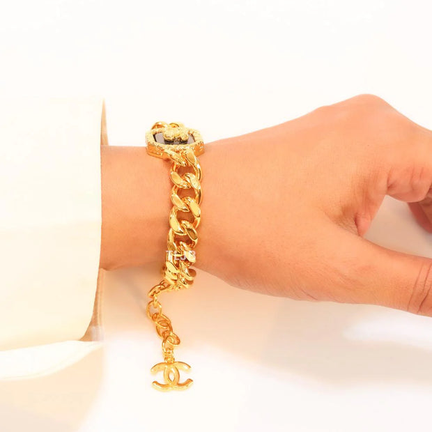 Double C black enamel and  gold link bracelet