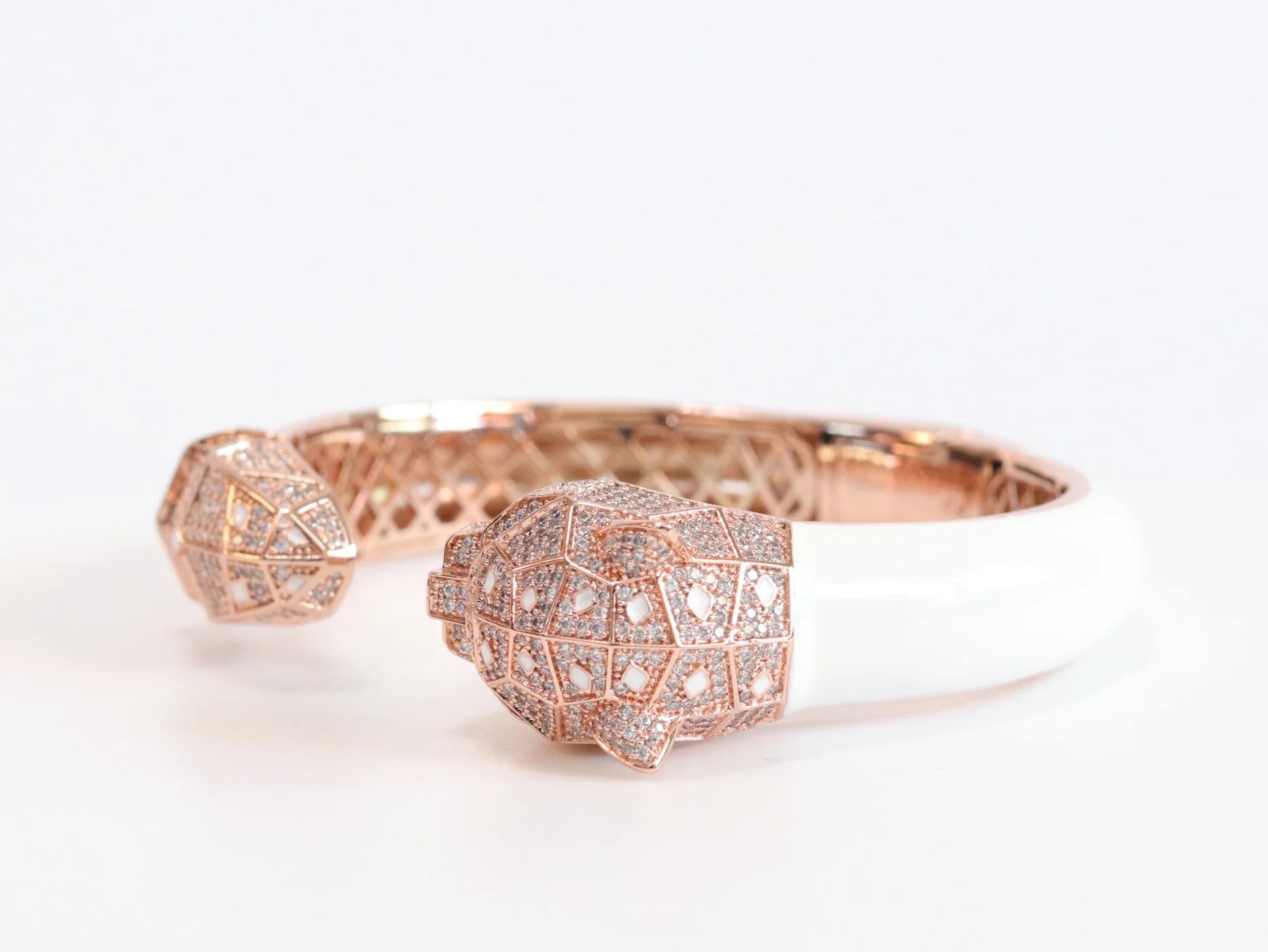 Panther face rose gold and white bracelet