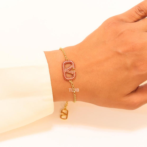 Open V red stones bracelet