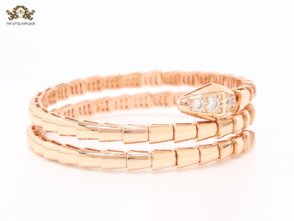 Rose Gold triple layered snake bracelet with cz
