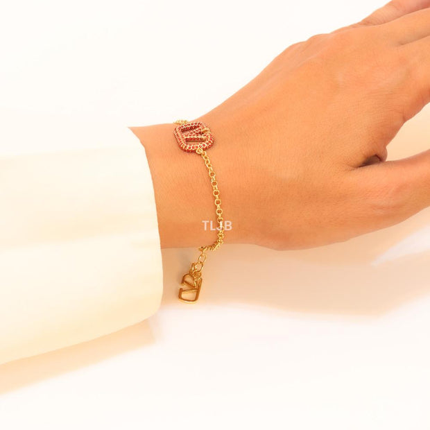 Open V red stones bracelet