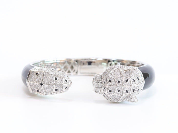 Panther face platinum and black bracelet