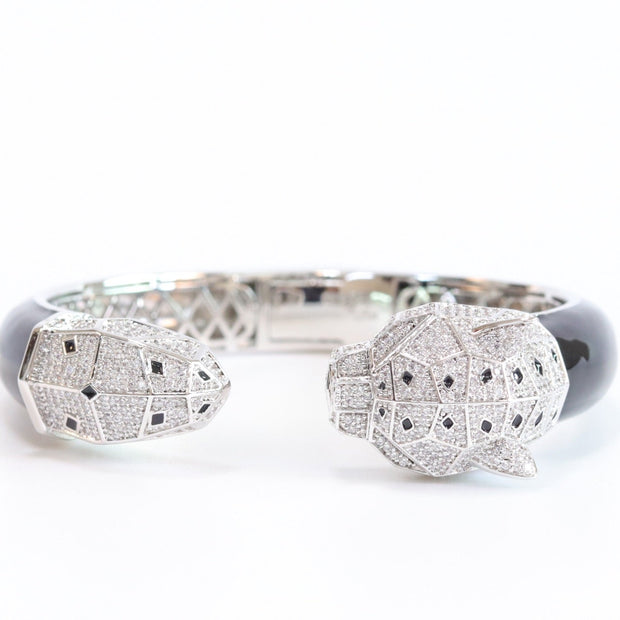 Panther face platinum and black bracelet