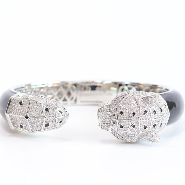 Panther face platinum and black bracelet